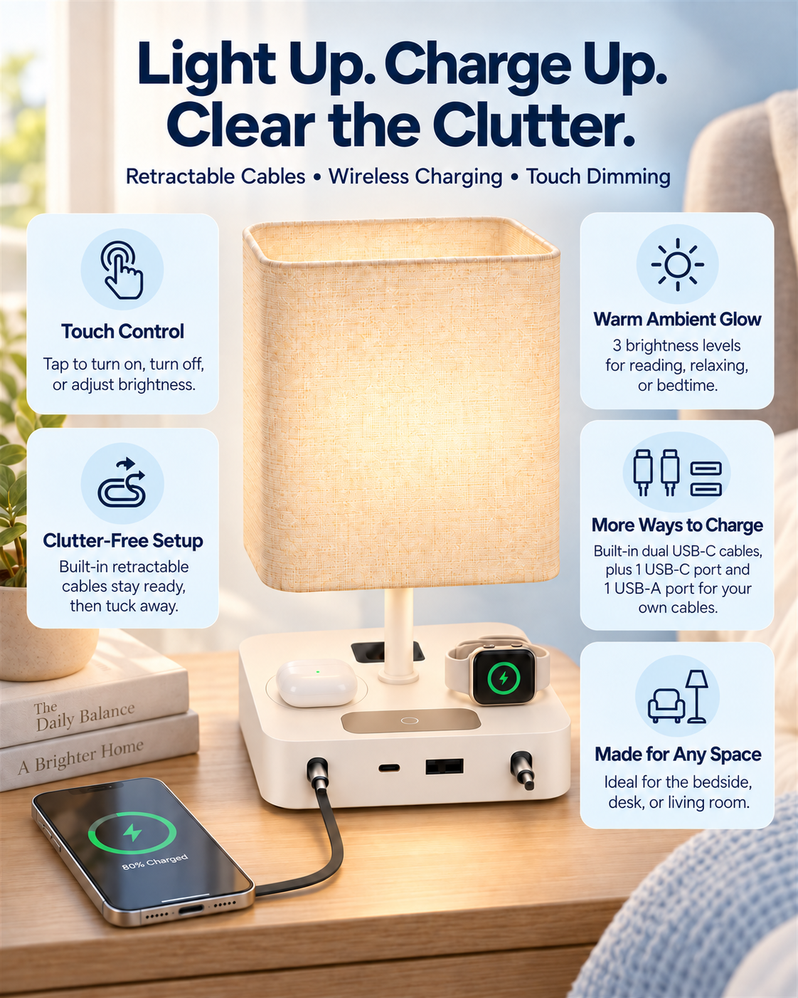 FlexTurtle Calm 7-in-1 Bedside Charging Station Lamp